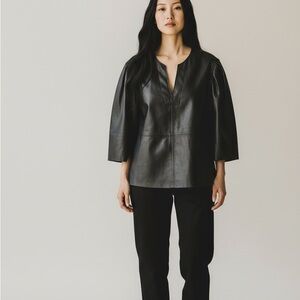 Banana Republic Charcoal Faux Vegan Soft Leather Tunic w Puff Shoulders Detail